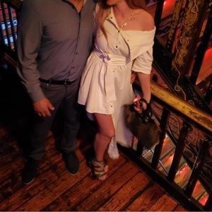 BEAUTIFUL White Asymmetrical Elegant button up dress .